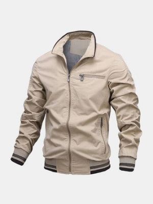 friendss מוכר בגדים ומכשירים אלקטרוניים Mens Cotton Stand Collar Multi Pocket Zipper Long Sleeve Simple Jacket