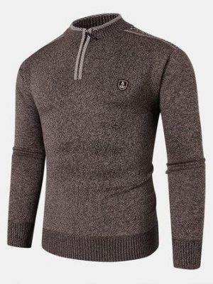 friendss מוכר בגדים ומכשירים אלקטרוניים Mens Applique Half Zipped Front Pullover Knitted Sweaters
