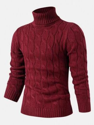 friendss מוכר בגדים ומכשירים אלקטרוניים Mens Twisted Knitted High Neck Solid Color Casual Basic Sweater